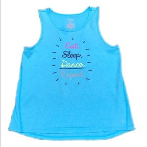 Girls Danskin Now Dri-More Racerback Tank - Eat, Sleep, Dance, Repeat - Aqua